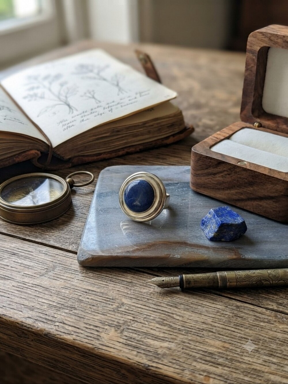 RLM Studio 925 Sterling Silver Blue Sodalite Cabochon Statement Ring
